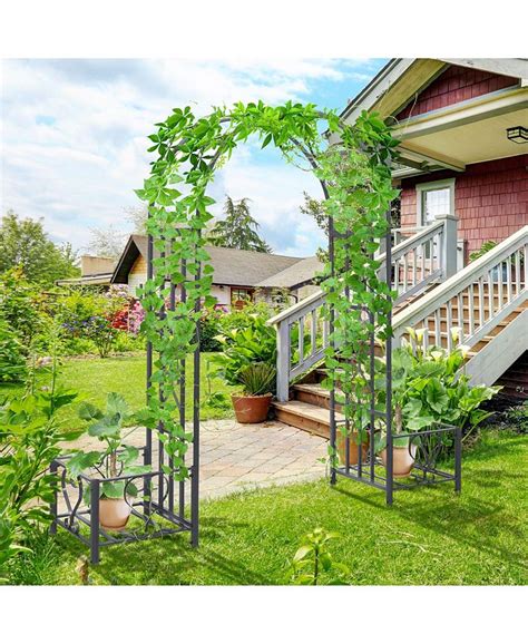 outsunny decorative metal backyard garden arch with planter boxes|89.25 metal garden arch.